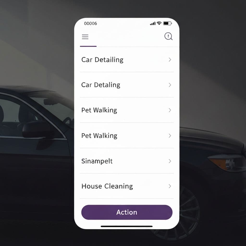 App móvil mostrando categorías del marketplace de servicios